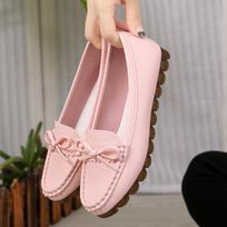 New Spring Autumn ladies Flat Round bow anti slip single shoe Casual outdoor light footwear Fashion comfortable women's Shoes 35 rožinė