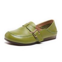 Cowhide Leather Yellow Loafers Woman Handmade Ballet Flats Ladies Mom White Driving Shoes Women Ethnic Inspired Green Moccasins CN 35 žalia