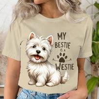 Mano geriausia draugė yra Westie Šunų veislės citatos T-shirt Moterims Juokingi šuns letenėlių atspaudai Marškinėliai Animacinių gyvūnų mylėtojams Dovana Juokingi marškinėliai Moterims 4XL smėlis
