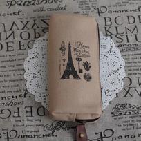 Kawaii Pencil Pouch Cute Vintage Paris Pencil Case Canvas Bag Coin Zipper Bag Purse Cosmetic Bag Stationery chaki