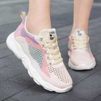Summer women's sports shoes women's shoes casual soft sole breathable shallow mouth running shoes round head mesh women's shoes 35 rožinė