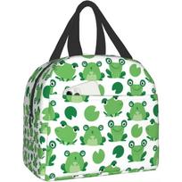 Cute Frog with Big Eyes Print Thermal Lunch Bag Insulated Bento Box Reusable Waterproof Lunch Bag for Office Picnic Hiking Beach 22x20x13CM smėlis