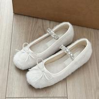 Small man inner height increase 5cm French ballet fluffy shoes women wear velvet rhinestone Mary Jane shoes in winter 35