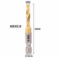1pcs Hex Shank Metric Tap Gold HSS 4341 Hole Tapping Chamfering In M5