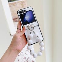 PU Leather Wrist Strap Cute Bobbles Phone Case for Samsung Galaxy Z Flip 6 5 4 3 5G Hinge Protection Shockproof Cover For Samsung Galaxy Z Flip4