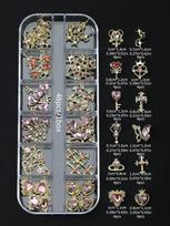 Planet Bow Heart Crown Cross Magic Wand Nail Drills Rhinestones 1Box(48pcs) Alloy Nail Art Decorations DIY Nail Charms Nail Gems Nail Supplies