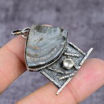 Desert Rose Druzy,Topaz Handmade 925 Sterling Silver Pendant 2.36  G5j58