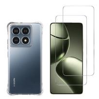 Shockproof Case for Xiaomi 14T PRO and 2 Tempered Glass Screen Protector Film Phonillico® skaidri