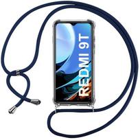 Coque pour Redmi 9T (6.53 ) Transparente Coin Renforcé Fine Protection Renforcé Coins Souple + Bandoulière Bleu Marine