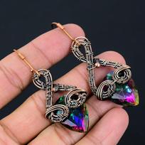 Mystic Topaz Handmade Copper Wire Wrap Jewelry Earring 2.64 Q5y88