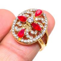 Red Ruby(Simulated) Cubic Zirconia Gemstone Handmade Ring Size 6.5 j8s57