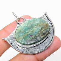 Ruby in Fuchsite Ethnic 925 Sterling Silver Jewelry Pendant 1.81  J6C35