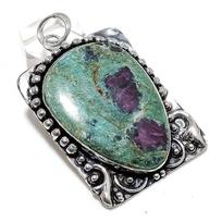 Ruby in Fuchsite  Ethnic 925 Sterling Silver Jewelry Pendant 2.64  s8M78