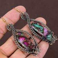 Ruby in Zoisite  Handmade Copper Wire Wrap Jewelry Earring 3.23  B9G36