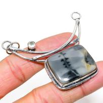Ocean Fume Agate, White Topaz 925 Sterling Silver Pendant 2.64  j8n47