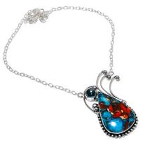 Spiny Oyster, Blue Topaz Handmade 925 Sterling Silver Necklace 18  q5k74