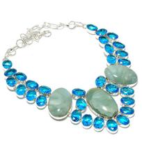 Aquamarine, Blue Topaz Handmade 925 Sterling Silver Jewelry Necklace 18  n0P18