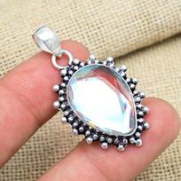 AAA+ Mystic Topaz Gemstone Handmade 925 Sterling Silver Pendant Jewelry For Engagement Gift 1.65 Inches balta