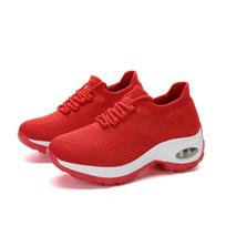 2025 new fly-woven sports shoes rocking shoes large size trendy women's shoes lace-up air cushion casual shoes socks shoes 35 raudona