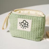 Women's Small Matcha Green Makeup Bag Portable Coin Purse Commuter Lipstick Headphones Storage Bag Double Canvas Chain Key Case ruda