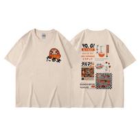 2025 Summer Japanese Harajuku Style Loose Street Tide Ins Print Short-sleeved T-shirt Female Casual Students Versatile Tops 4XL smėlis
