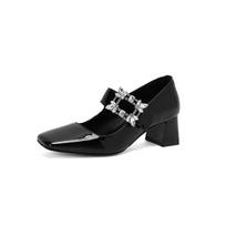 Batai Sekli Burna Kulniukai Moterims Siurbliai Sandalai Ponios Kvadratinė Nosies Mary Jane Stambūs Afrikos Retro Lolita Dirželiai Oda 39 juoda