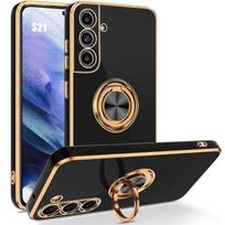 Case - BOOLING - for Samsung Galaxy S21 - Slim - Shockproof Protection - Rotating Ring Stand - Black juoda