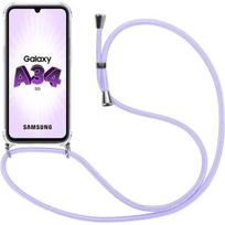 Coque pour samsung galaxy a34 5g coins renforcés anti-rayure souple + bandoulière violet violetinė