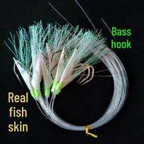 Švytintis vamzdelis jūrinės žvejybos kabliukų rinkinys: 5084 Bass Hook, Rankomis rišamas kabliukas ir valas su žuvies odos imitacija, Idealus žvejybai iš valties. Size 16, 10 pcs/bag