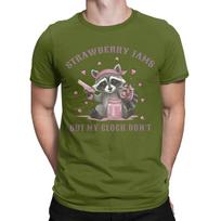 strawberry jams but my don't raccoon  Merch Unisex T Shirts 100% Cotton Tee Graphic Printing  T-shirt Clothing S armijos žalia spalva