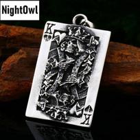Cool Mens Skull Lucky King Poker Card Pendant Necklace Stainless Steel Chain