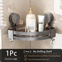 Easy-Install Aluminum Corner Shelf with Suction Cups No Drilling Required Includes Hooks Trash Rack for Bathroom Organization pilka