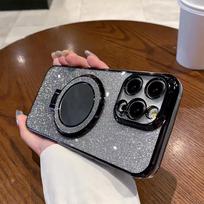 Veidrodinis prabangus blizgučių dėklas Samsung Galaxy A30 A32 A35 A50 A53 A54 A55 A71 A72 A73 modeliams su magnetiniu laikikliu, atsparus smūgiams For Galaxy A30 juoda