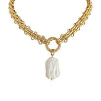 Geometric Square Freshwater Pearls Pendant Choker Chain Necklace Portable for Women Vintage Inspire Baroque Styles auksas