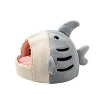 Pet Tent Cave Bed Cartoon Shark Cat Cave Beds for Cats Small Dogs Foldable Removable Non-Slip Semi-Closed Design Pet Hut Goods M