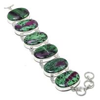 Ruby Zosite Gemstone Handmade 925 Sterling Silver Bracelet 7-8  u9N79