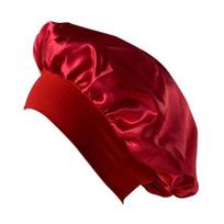 Nightcap with Elastic Wide Band Extra Large Sleeping Satin Bonnet Smooth High raudona