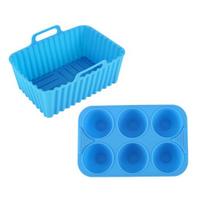 Air Fryer Liners Silicone Baking Non-Stick Mold Tray Rectangular for Cakes Jelly mėlyna