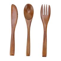 3 vnt. medinių peilio, šakutės ir šaukšto rinkinys, daugkartinio naudojimo, tiesios rankenos, Phoebe medinis vakarienės įrankių rinkinys skirtas L(for 6.5-9kg)