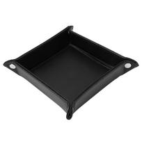 Folding PU Leather Desk Dice Keys Tray Coin Change Watches Sundries Storage Holder(black)