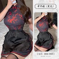 Chinese Chef Lolita Lita Maid Apron COS Chinese Cheongsam Dress Stage Performance Clothing One Size (80-120) juoda