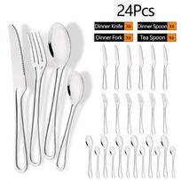 24Pcs Black Dinnerware Set Knife Fork Spoon Cutlery Set Stainless Steel Cake Fork Coffee Spoon Tableware Party Kitchen Flatware sidabras