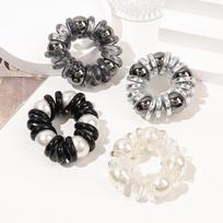 4 Pieces Pearls Phone Line Hair Loop Female Premium Feeling High Ponytail Tie Hair Headband Leather Band Hair Jewelry