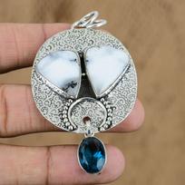 Dendrite Opal Stone Swiss Blue Topaz Wedding New Pendant Jewelry Sterling Silver