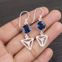 London Blue Topaz Earrings, 925 Solid Sterling Silver Jewelry, Everyday Jewelry, Handmade Gemstone Silver Earrings Gift For Women 2.00 Inches mėlyna