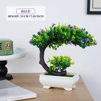 Small Tree Simulation Pot Plants Artificial Plants Bonsai Fake Flowers Table Potted Ornaments for Home Hotel Garden Office Decor with pot mėlyna