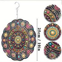 10-Inch Vibrant Metal Wind Spinner - Colorful Garden Art with Beaded Circles & Floral Design, Perfect for Indoor/Outdoor Decor, Thanksgiving 01A