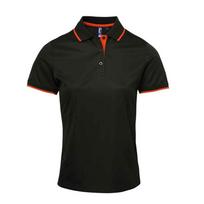 Aukščiausios kokybės moteriški/ponių polo marškinėliai Coolchecker su kontrastingomis detalėmis M juoda/oranžinė