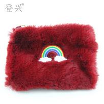 New plush rainbow series student clutch change bag, women's long clutch bag bordinė