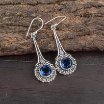 London Blue Topaz Gemstone Jewelry, 925 Solid Sterling Silver Earrings, Handmade Bohemian Earrings For Gift 2.52 inches mėlyna